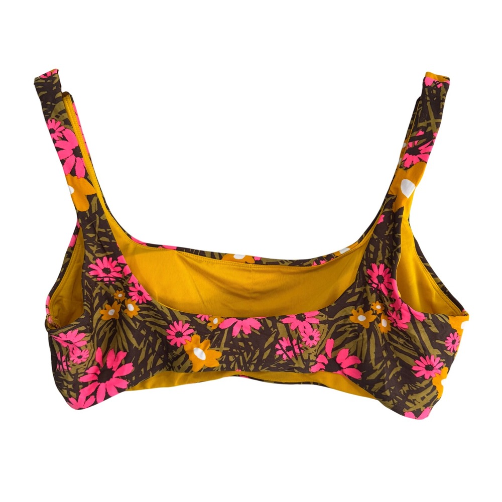 Aerie Women XL Retro Floral Scoop Bikini Top Pink Orange Brown 2309-215 NWT - Picture 11 of 12